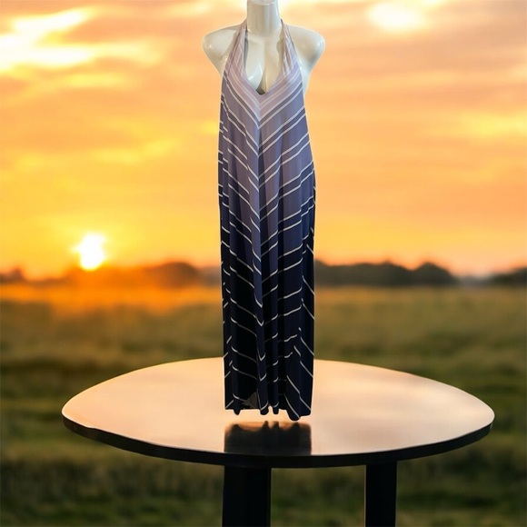 Soma Navy and White Striped Maxi Dress - Picture 1 of 7